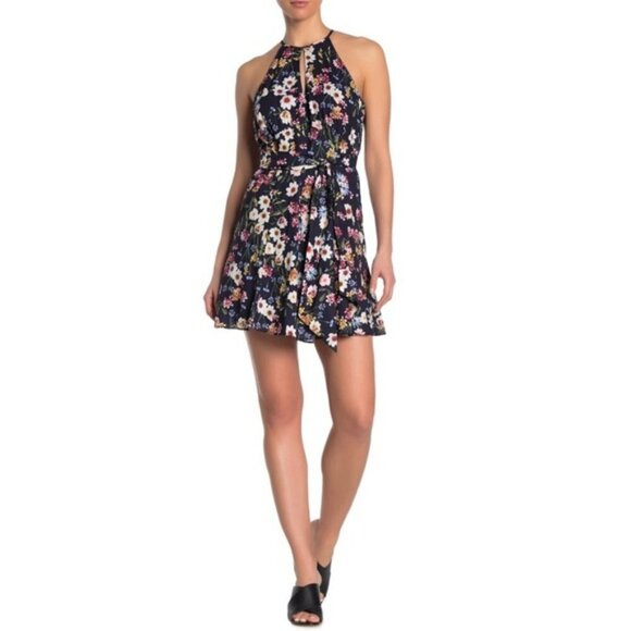 Parker Cosmic Daisy Navy Floral Halter Neck Fit & Flare Mini Dress Size M - Picture 14 of 14